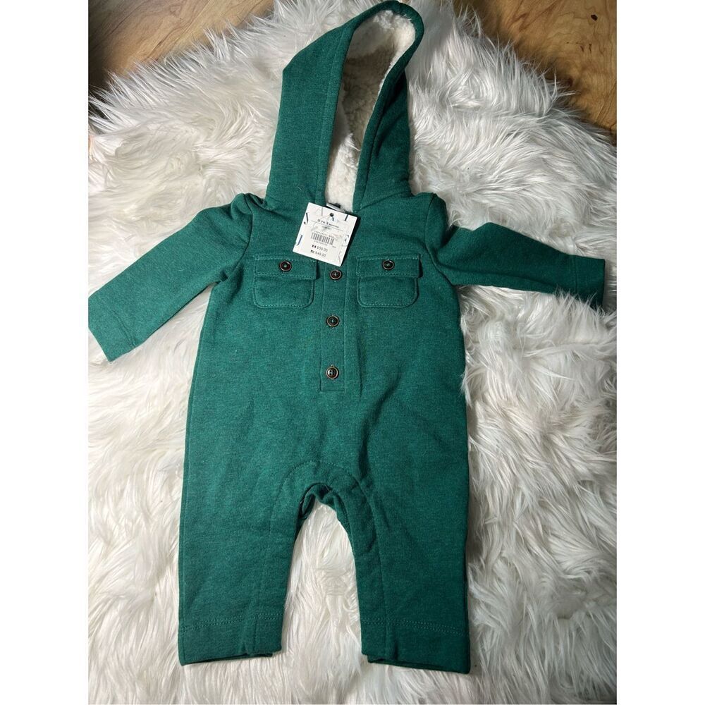 Janie and Jack fur hooded 0-3 mos green with hat